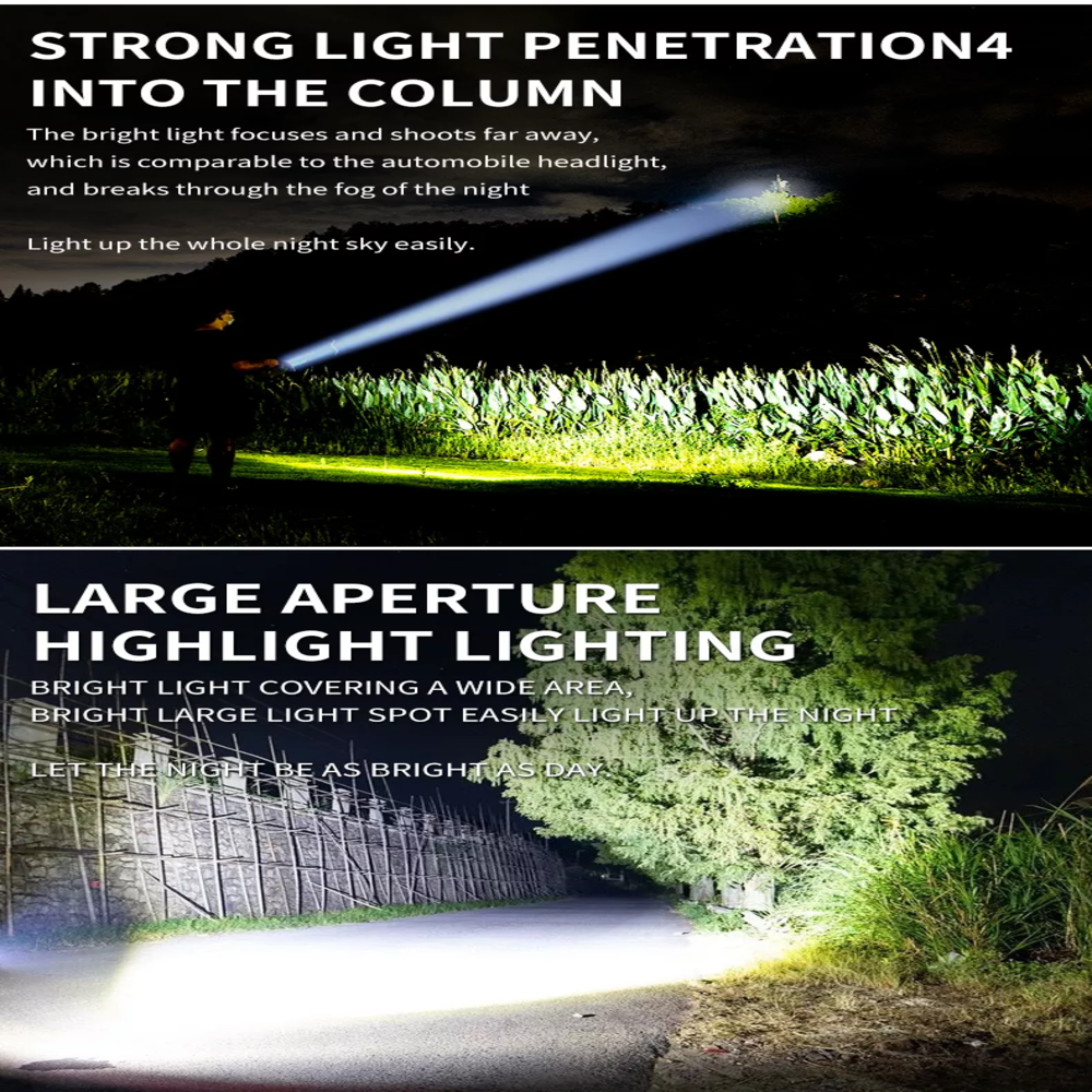 60W LED Tactical Camping Light Outdoor Power Supply Rechargeable Searchlight Portable Handheld Flashlight