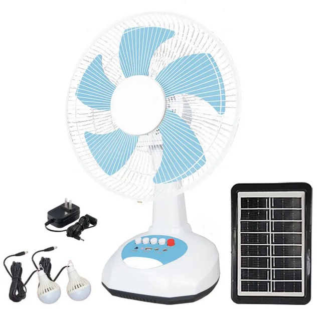 16-Inch AC DC Solar Rechargeable Table Fan with USB Charging Port LED Bulb And Output