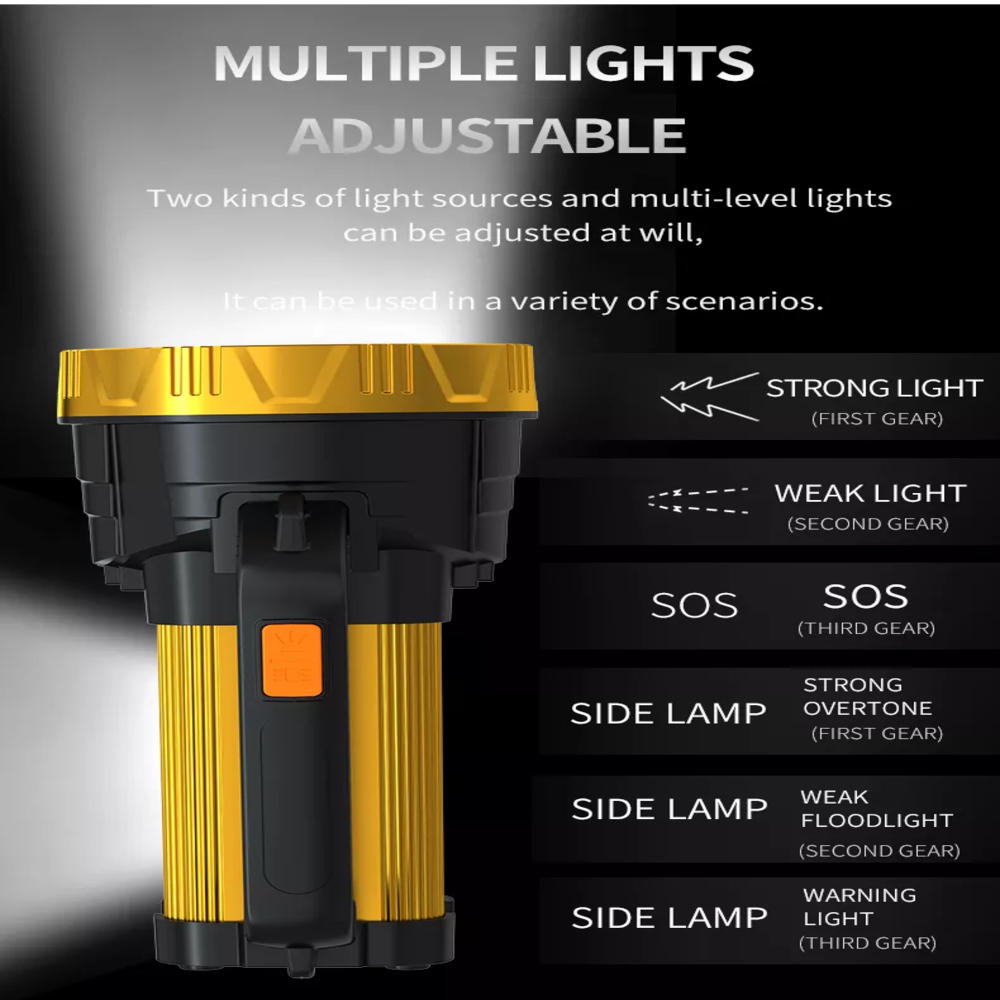60W LED Tactical Camping Light Outdoor Power Supply Rechargeable Searchlight Portable Handheld Flashlight