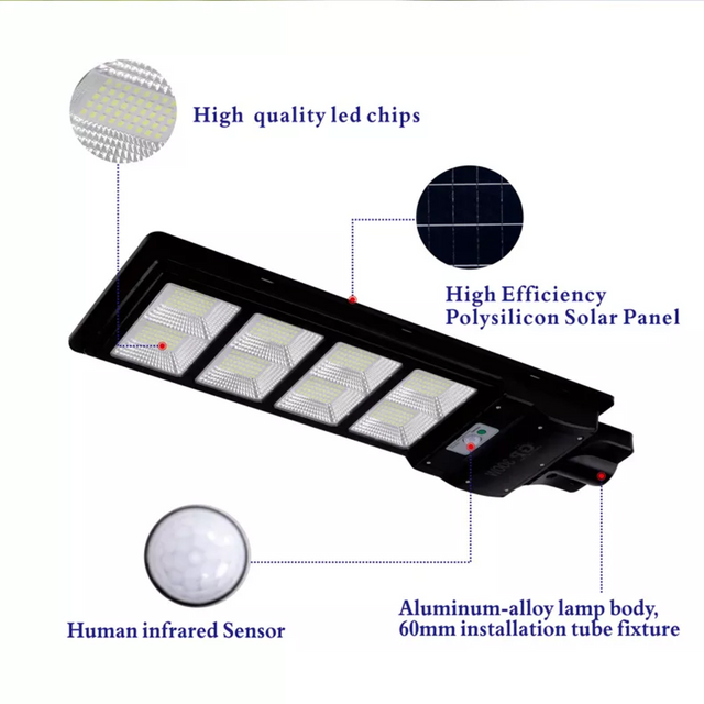 2024 Hot Sale Outdoor Light with Remote Control 1200w Abs Housing IP65 Solar Street Lamp